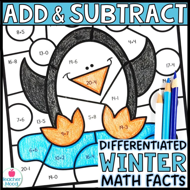 Winter Coloring Pages | January Math | Addition and Subtraction Facts ...