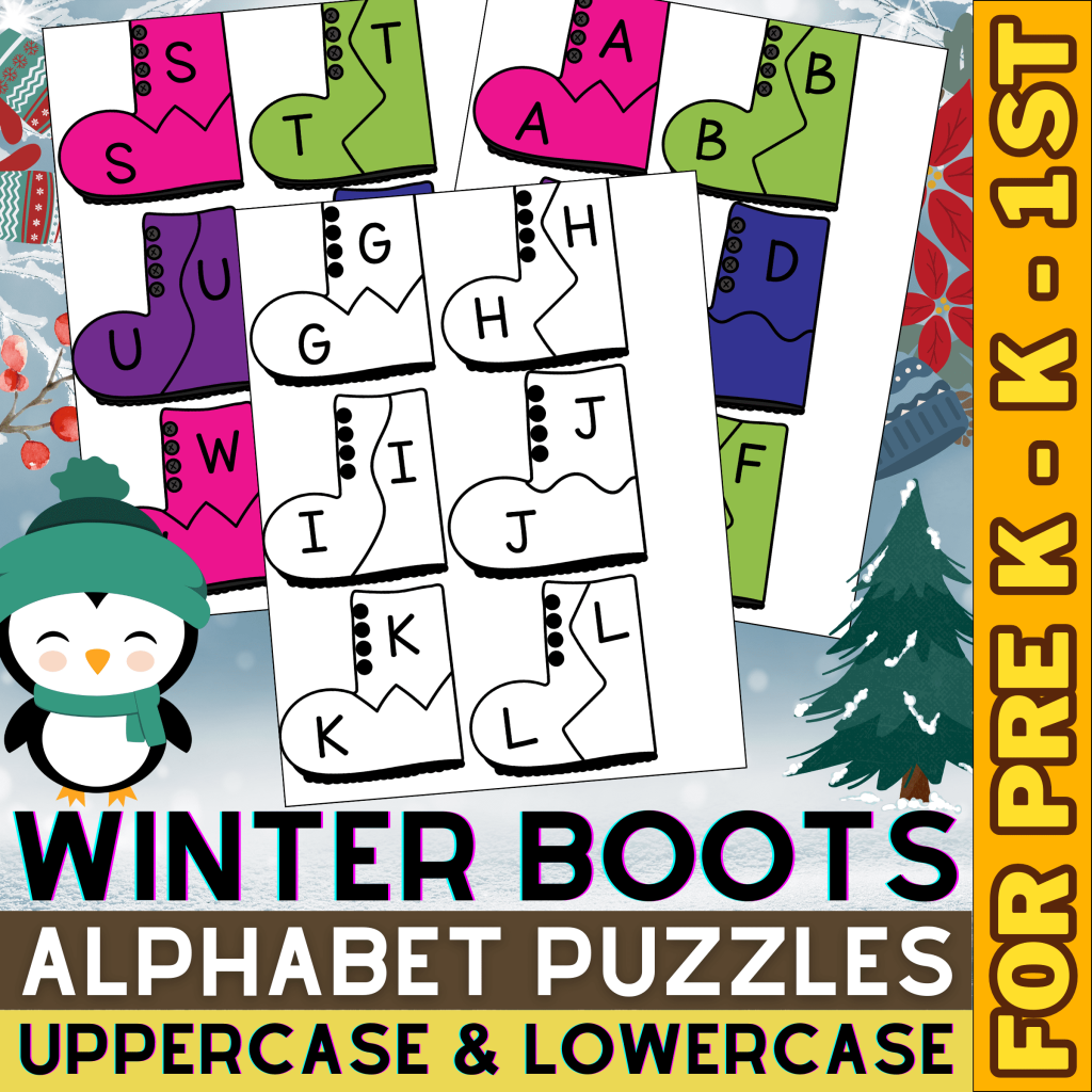 Winter Boots Alphabet Puzzles Uppercase and Lowercase Letters Winter ...