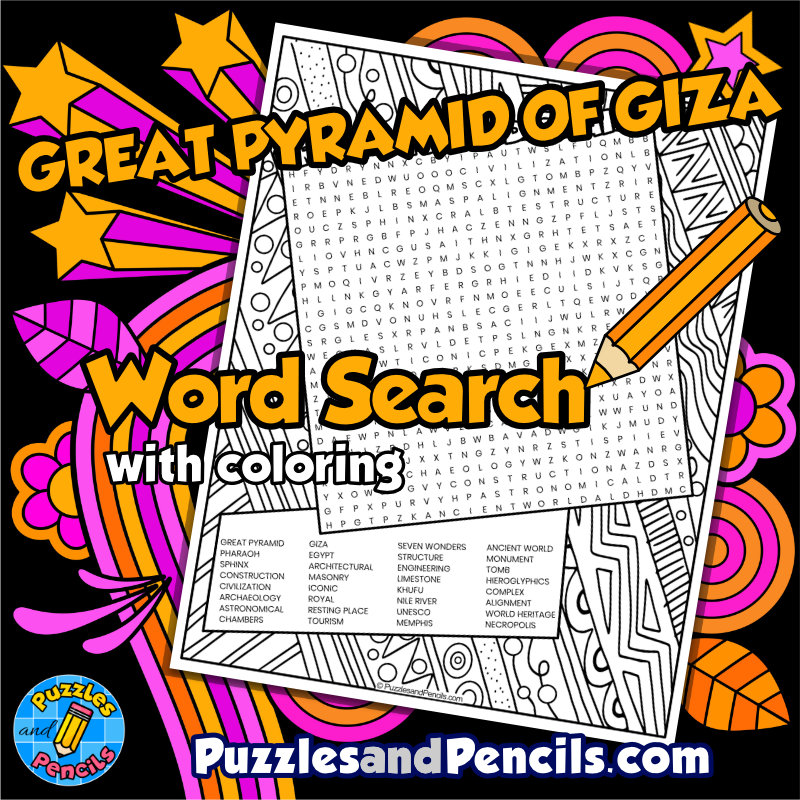 Great Pyramid of Giza Word Search Puzzle with Coloring | Seven Wonders