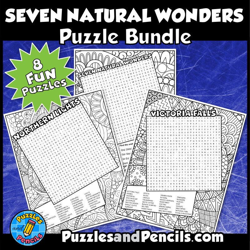 Seven Natural Wonders of the World Word Search Puzzle BUNDLE