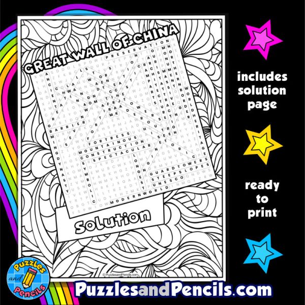 Great Wall of China Word Search Puzzle with Coloring | Seven Modern ...