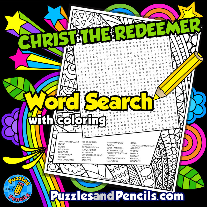 Christ the Redeemer Word Search Puzzle with Coloring | Seven Modern Wonders