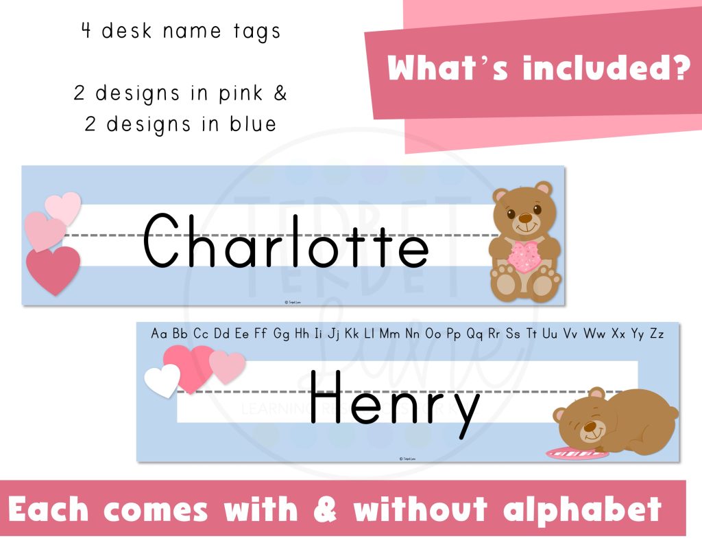 Valentine Bear Editable Desk Name Tags | Made By Teachers