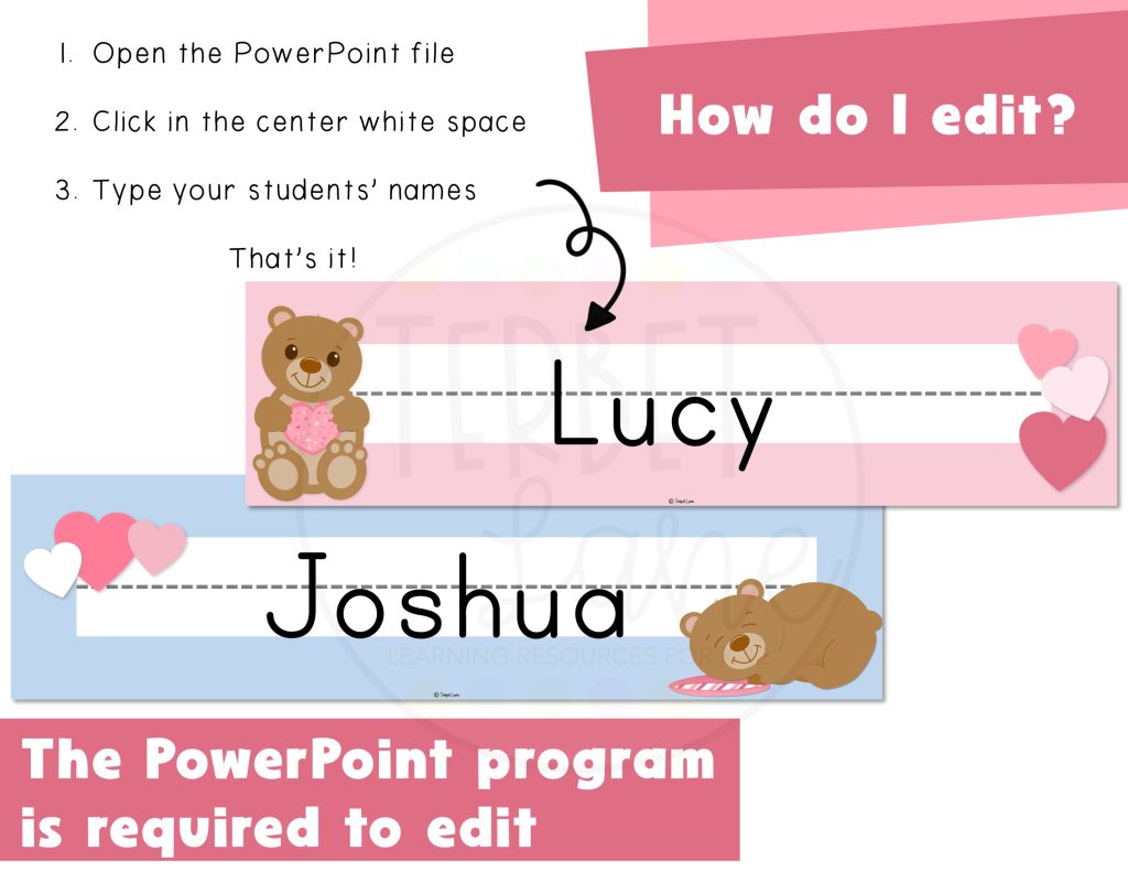Valentine Bear Editable Desk Name Tags | Made By Teachers