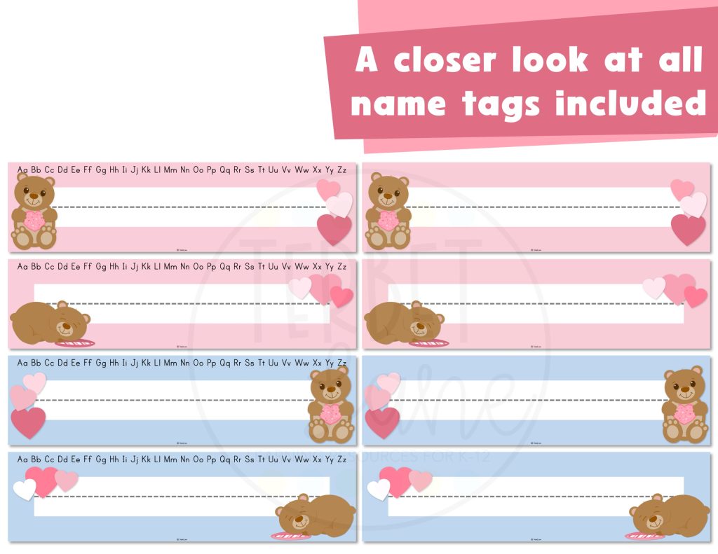Valentine Bear Editable Desk Name Tags | Made By Teachers