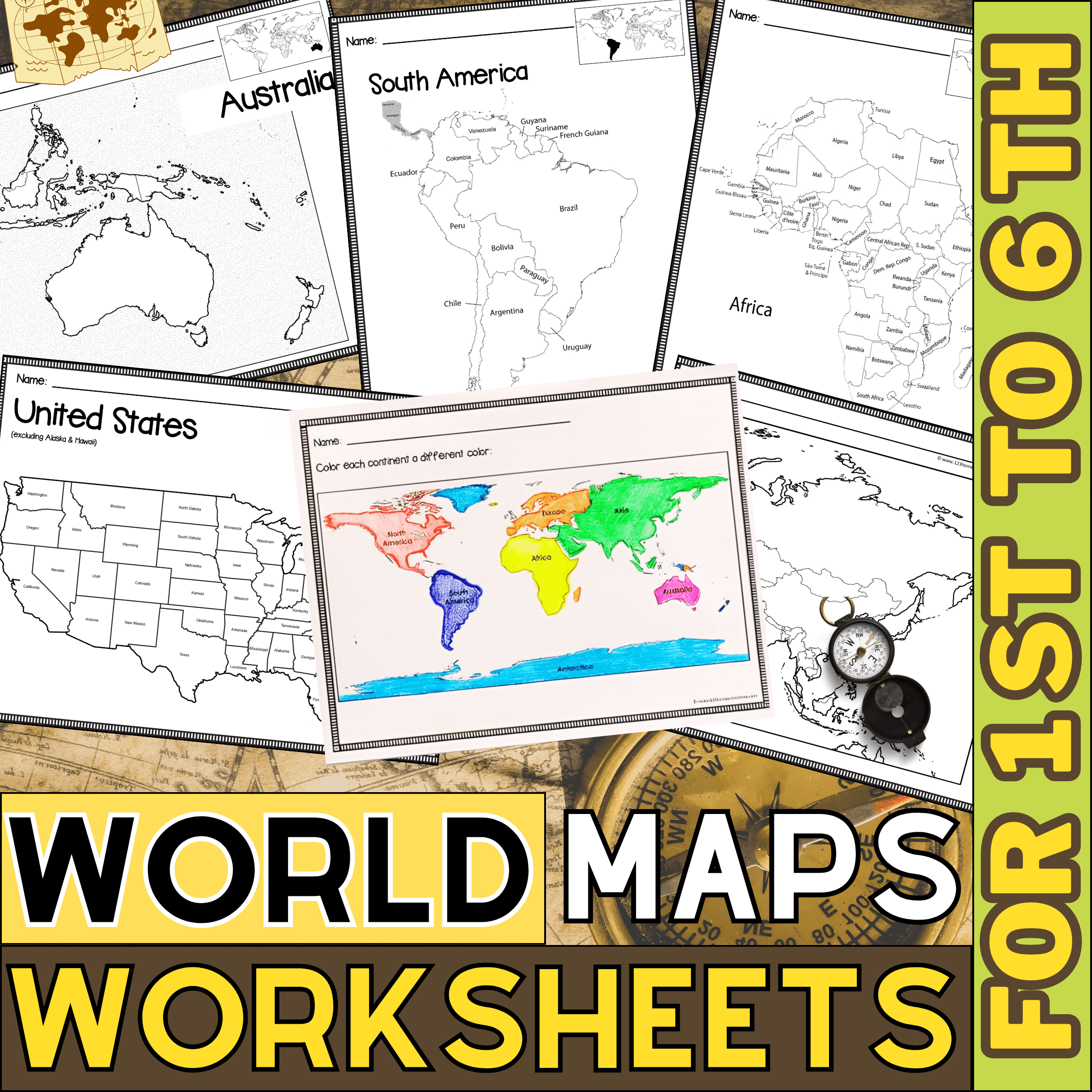 World Map with Countries | Continents and Oceans Blank Map | For 1st to 12th Grade