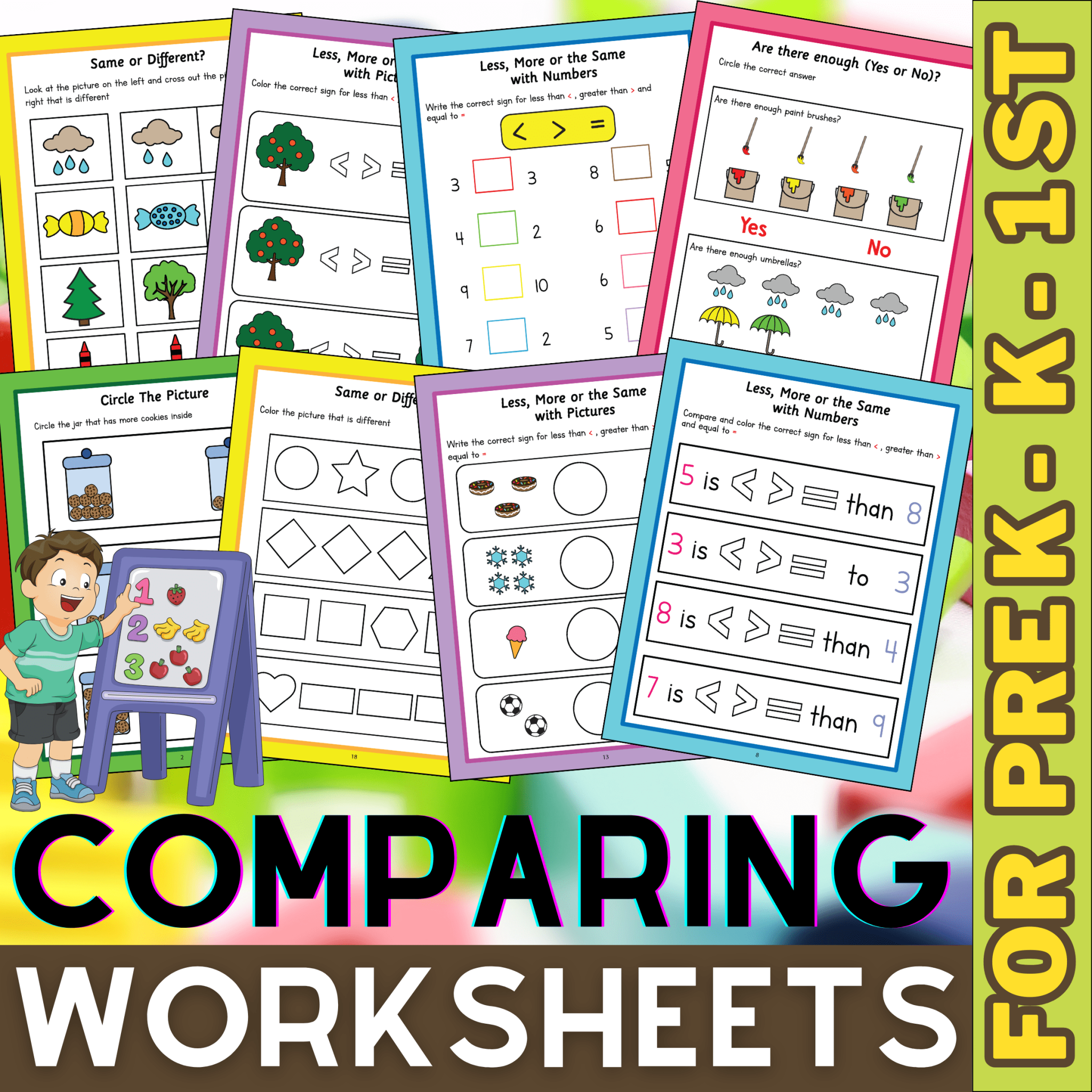Comparing Numbers 1 to 10 Worksheets More, Less, Same As, Greater ...