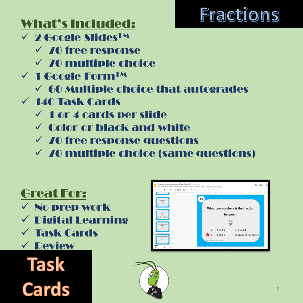 Operations of Fractions Review 2 Task Cards Google Slides and Google ...