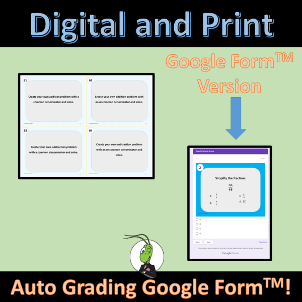 Operations of Fractions Review 2 Task Cards Google Slides and Google ...