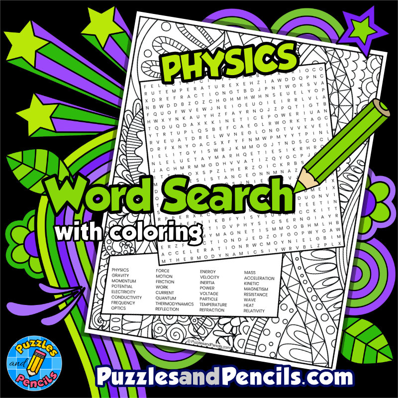 Physics Word Search Puzzle with Coloring | Science Wordsearch