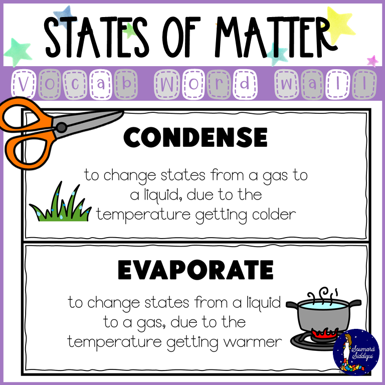 States of Matter Vocabulary Word Wall with Vocabulary Quiz