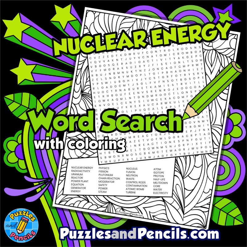 Nuclear Energy Word Search Puzzle with Coloring | Physics Wordsearch