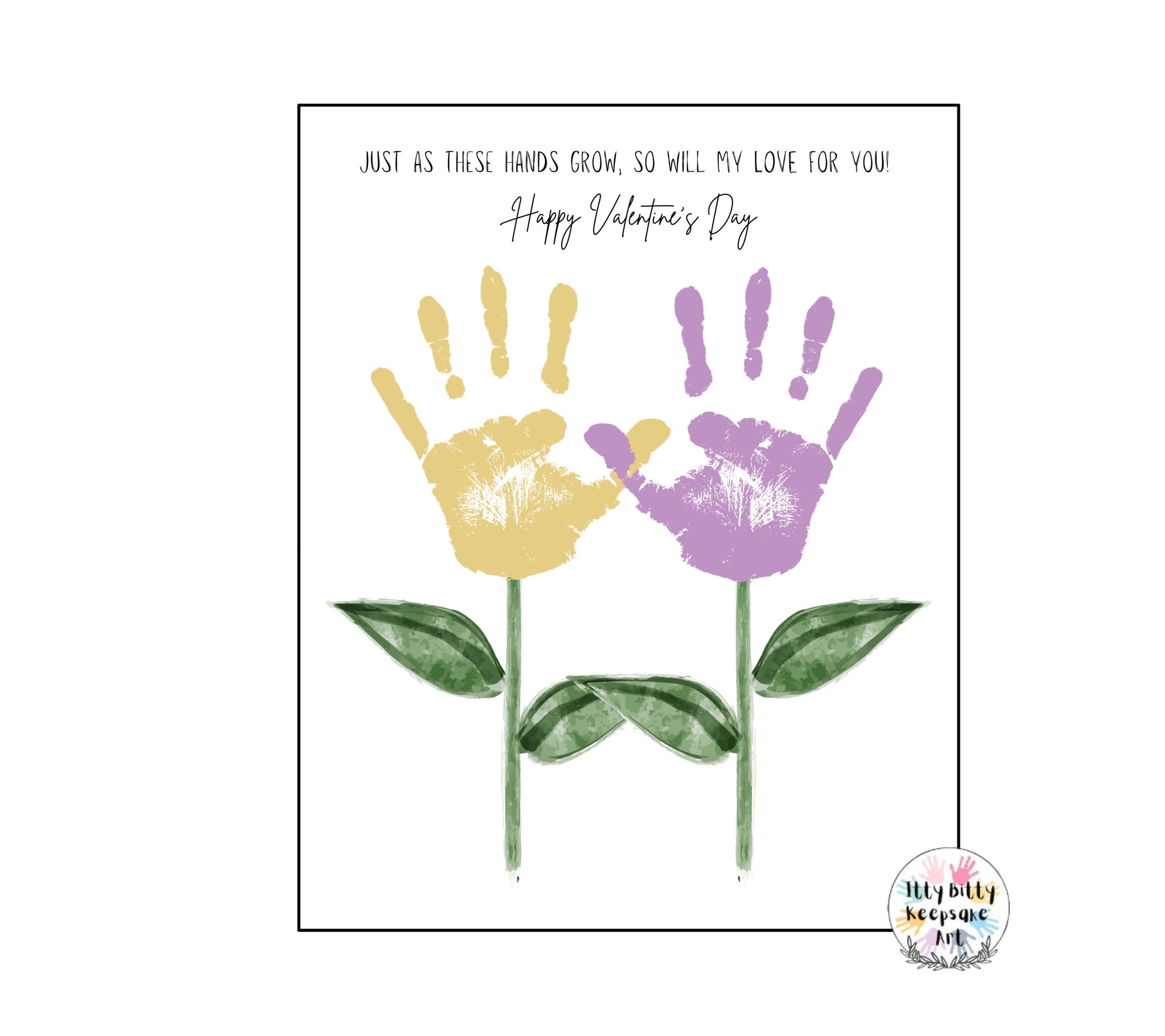 Valentine's Day Flowers Handprint Art Craft Printable Template