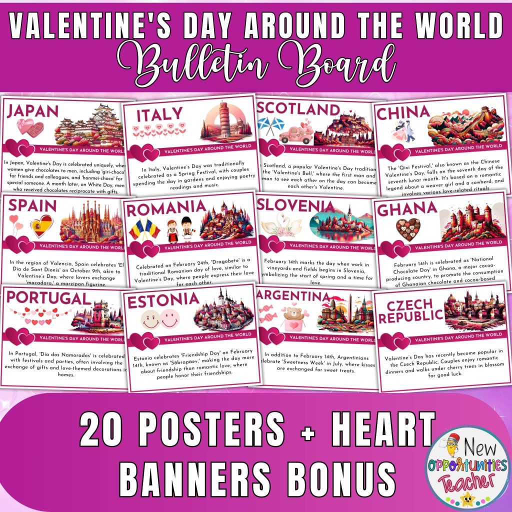 Valentine's Day Around the World Bulletin Board Set, Valentines ...