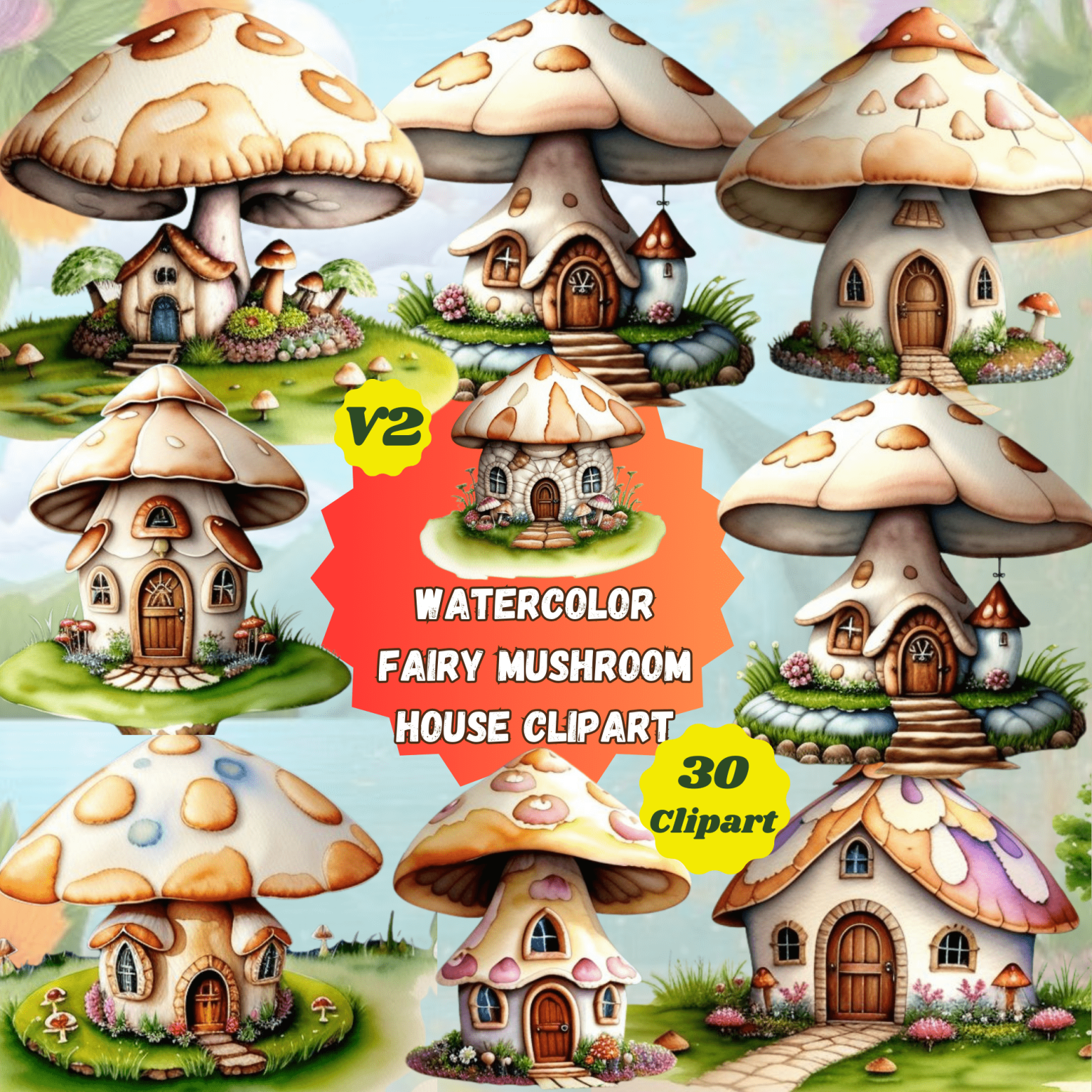Watercolor Fairy Mushroom House Clipart V2 | Made By Teachers