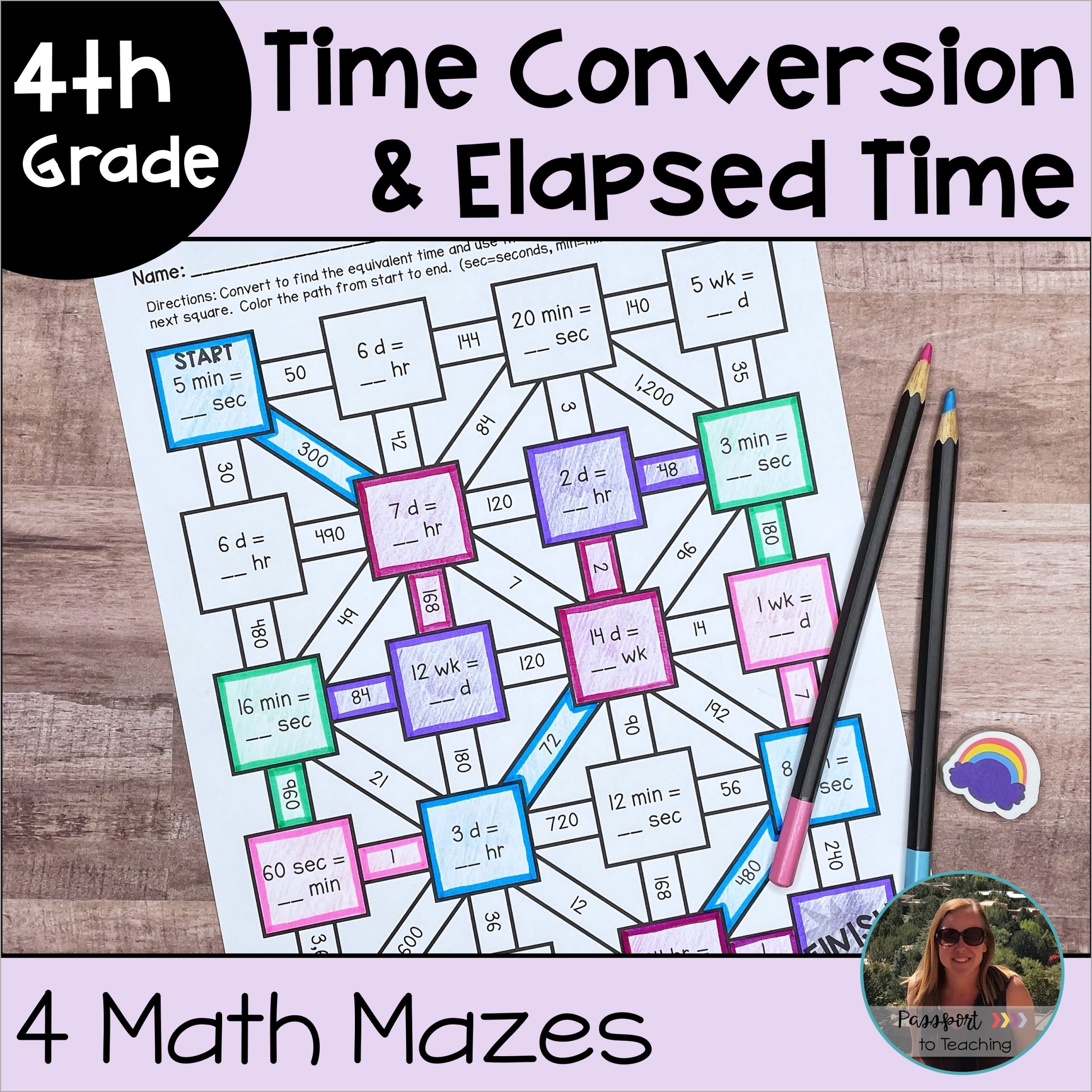Time Conversion and Elapsed Time Math Mazes
