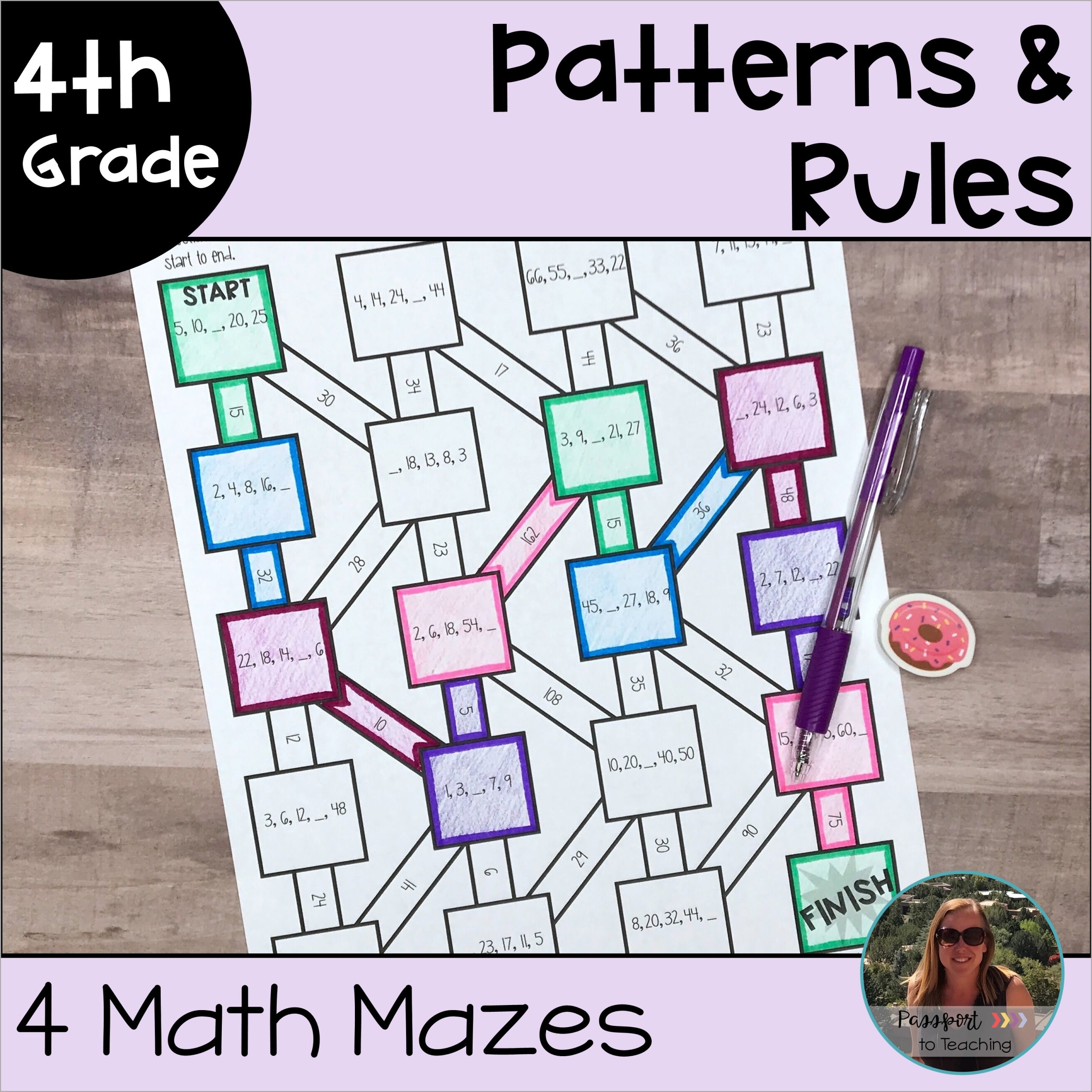 Patterns and Rules Math Maze Worksheets - 4th Grade