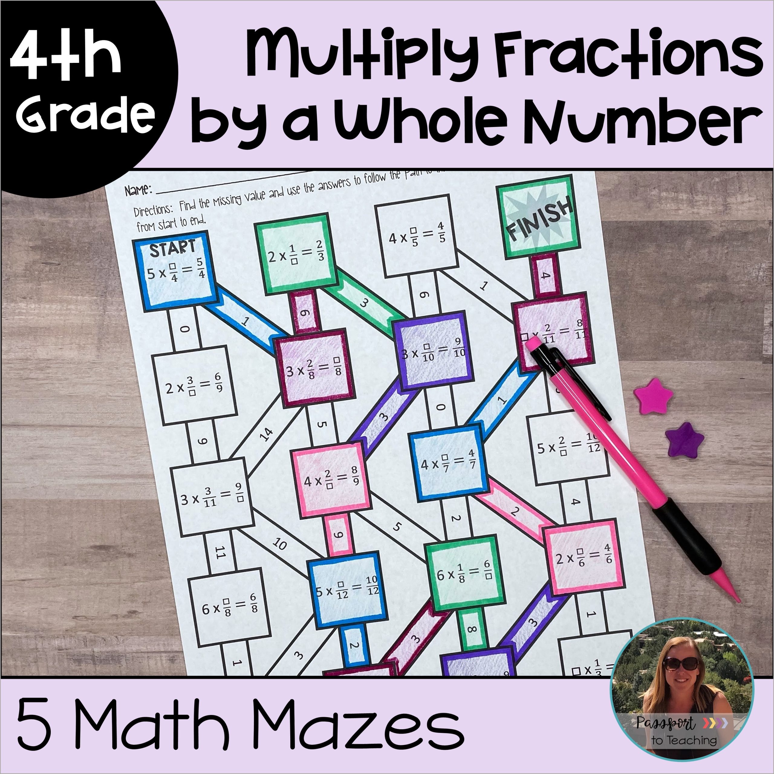 Relate Fractions and Decimals Math Maze Worksheets - 4th Grade