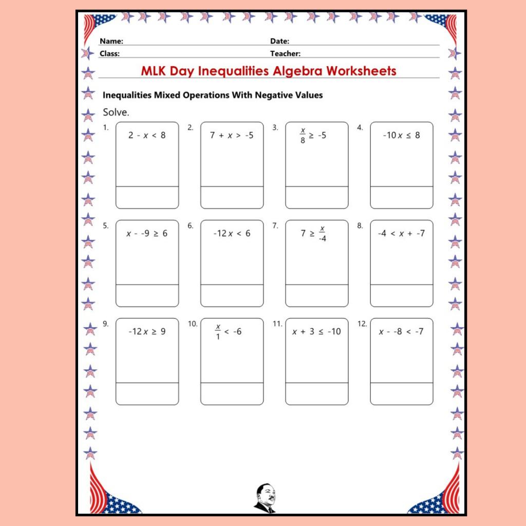 MLK Day Martin Luther King Jr Inequalities Math activities Extensive ...
