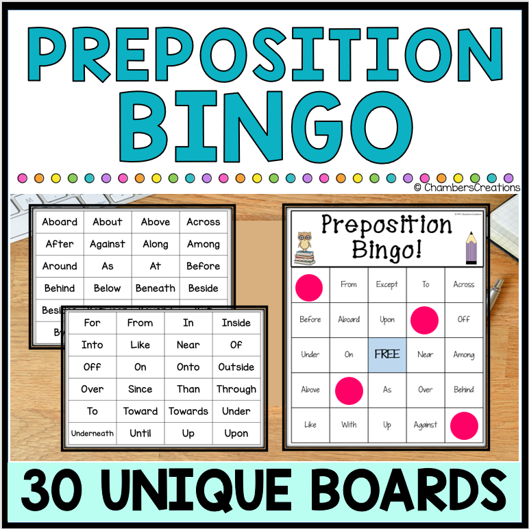 Prepositions Bingo review game and activity