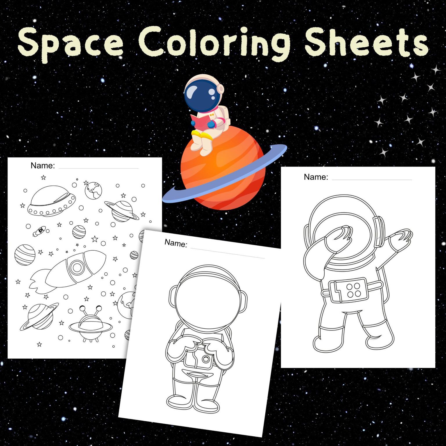 Space Coloring Sheets for Kids Illustrations of Planets, Astronauts ...