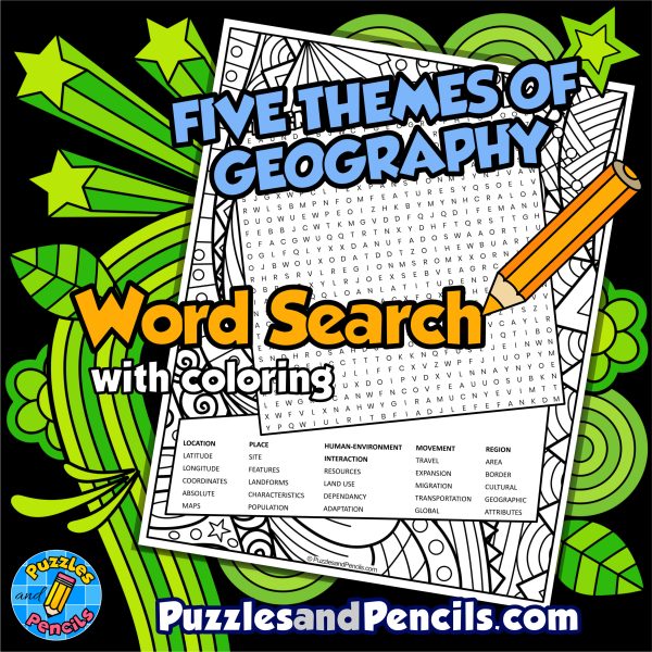 Five Themes of Geography Word Search Puzzle with Coloring | Made By ...