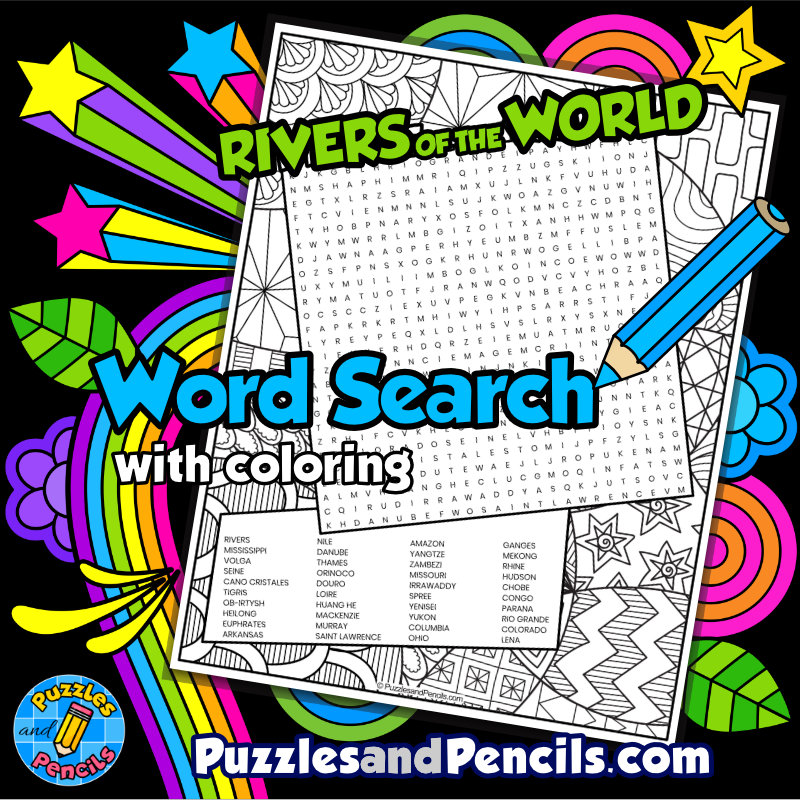 Rivers of the World Word Search Puzzle with Coloring