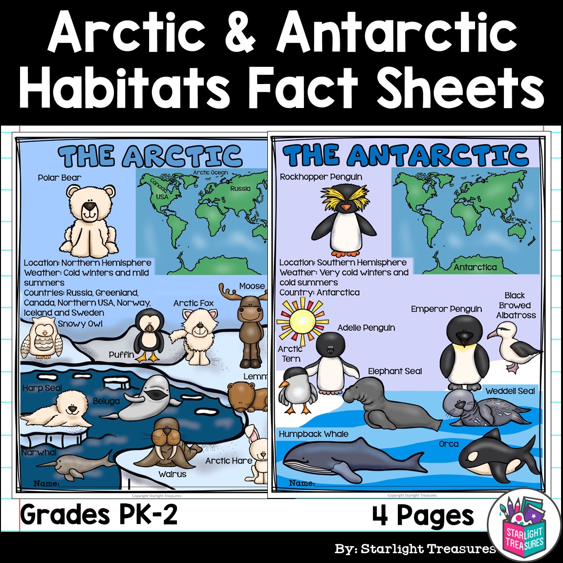 Arctic and Antarctic Animal Habitats Fact Sheets for Early Readers
