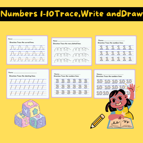 Numbers 1-10 Trace, Write, Draw, and Color