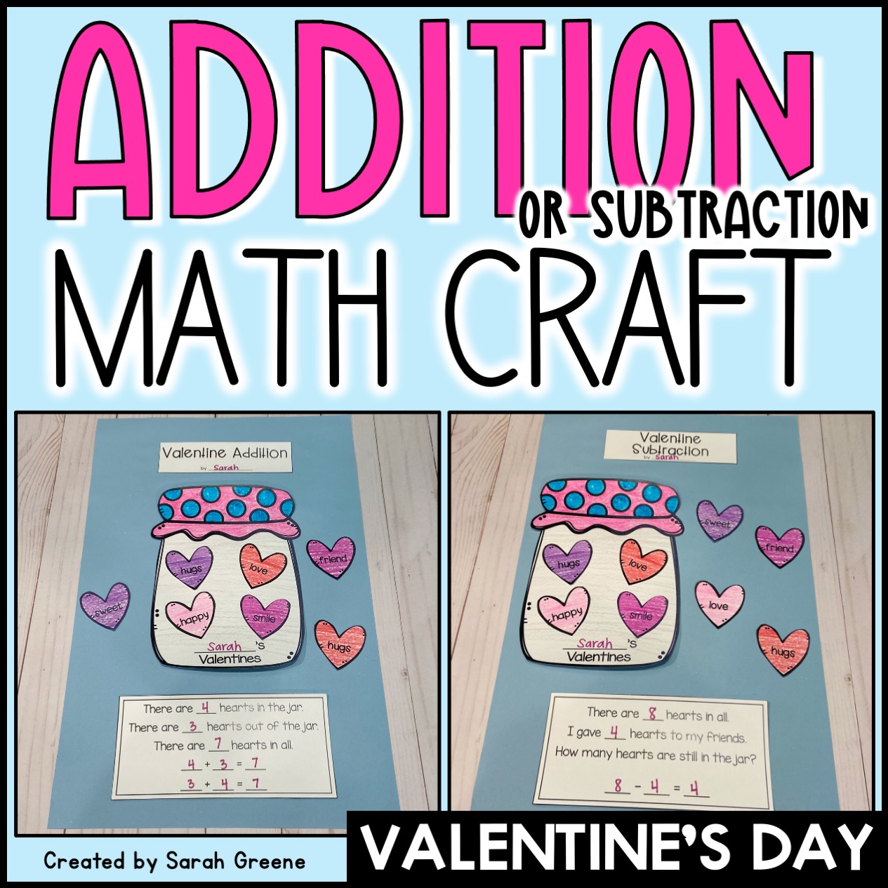Valentine's Day Addition or Subtraction Math Craft
