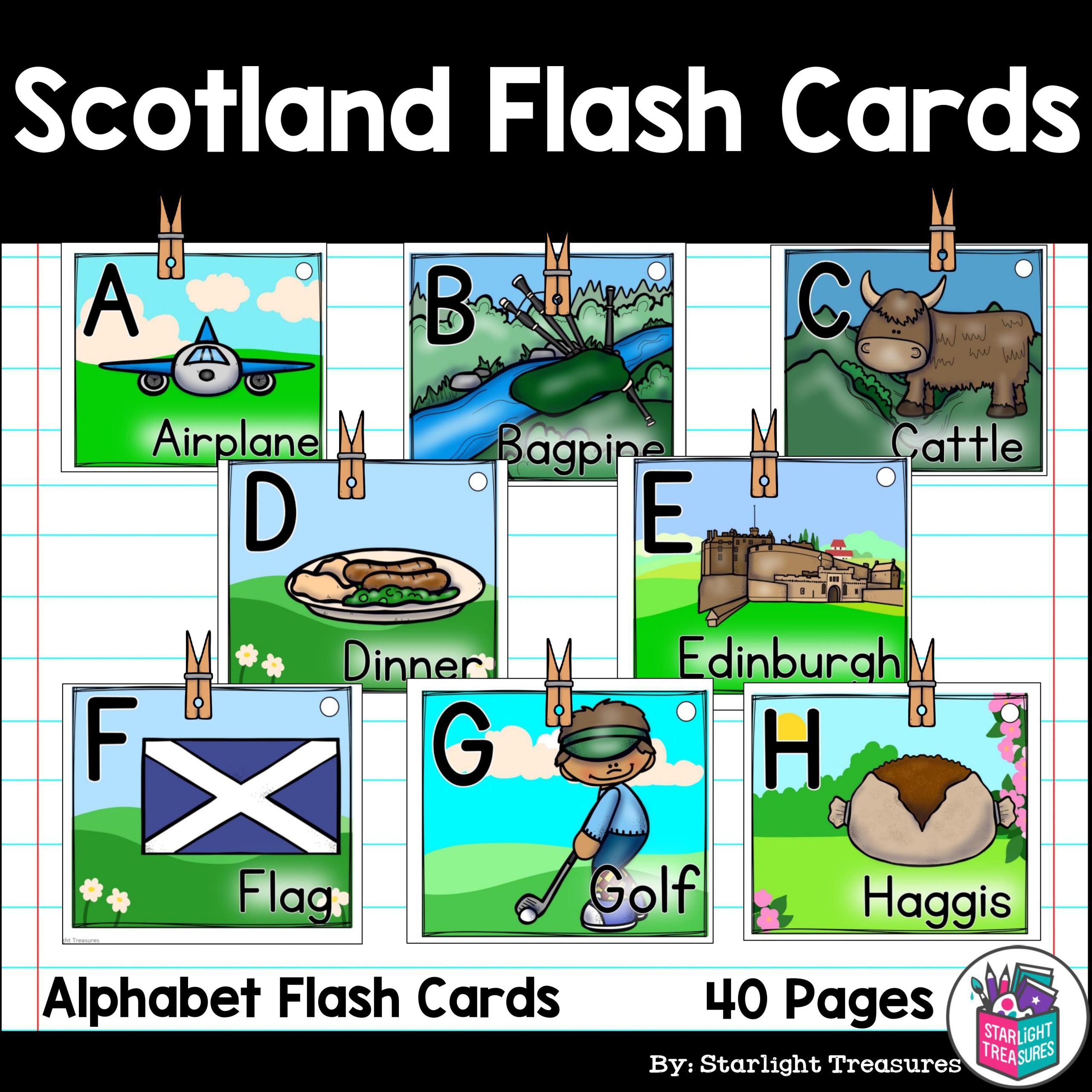 Alphabet Flash Cards for Early Readers - Country of Scotland