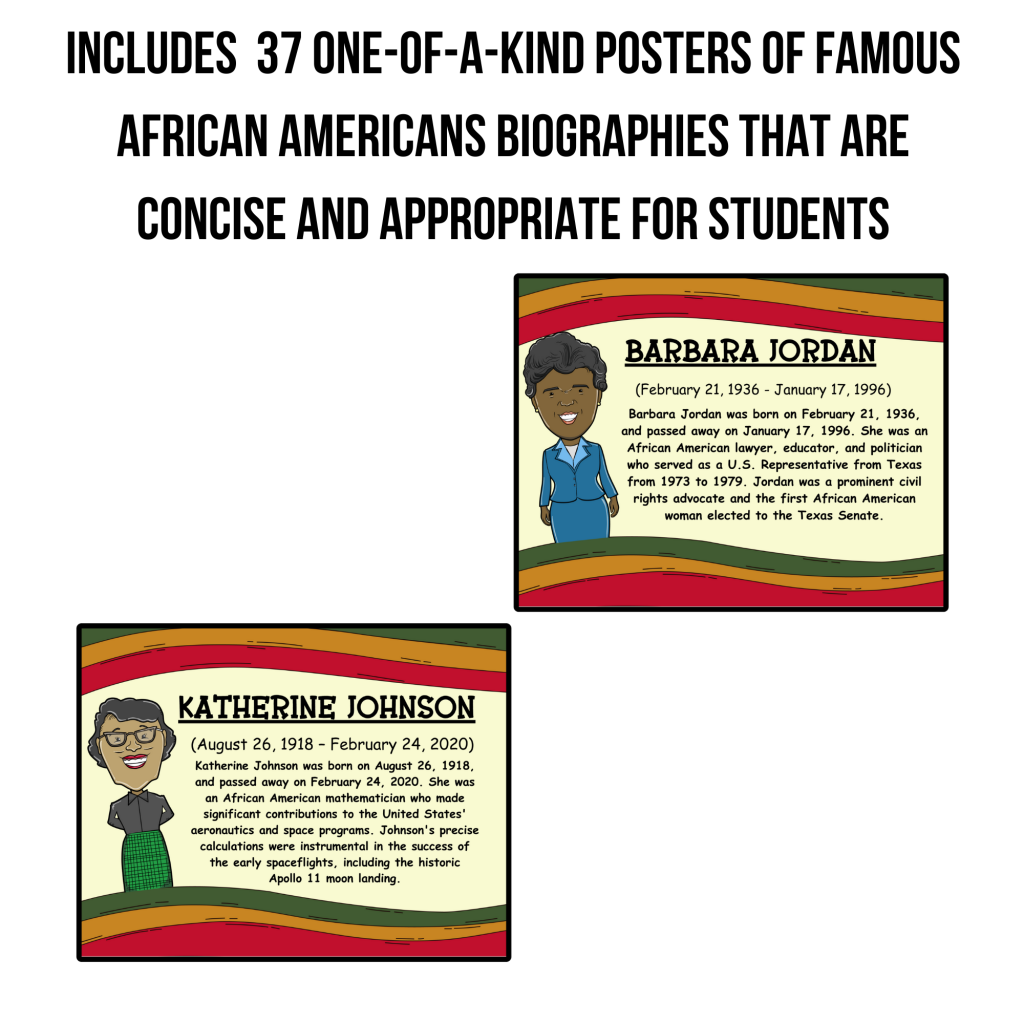 Black History Month Biography bulletin board Set -37 Famous African ...