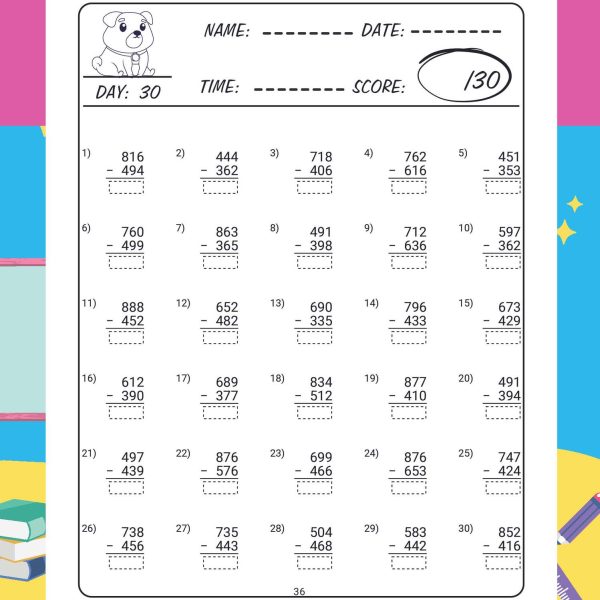 100 Days of Timed Test Math Book, addition, subtraction, multiplication ...