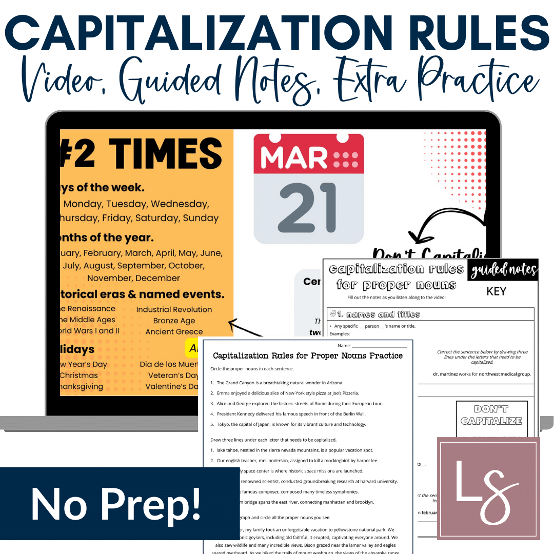 Capitalization Rules for Proper Nouns Grammar Video Lessons and Worksheets