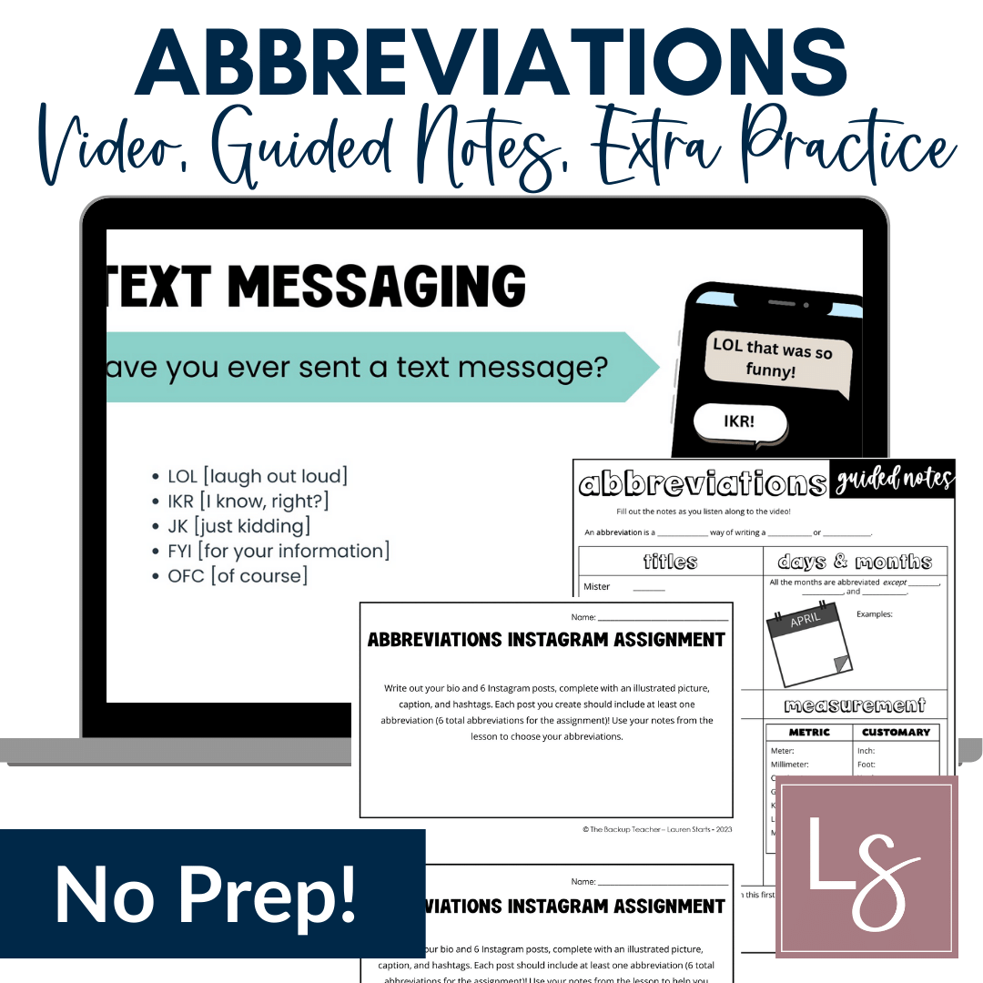 Abbreviations Grammar Video Lessons and Worksheets, 5th Grade