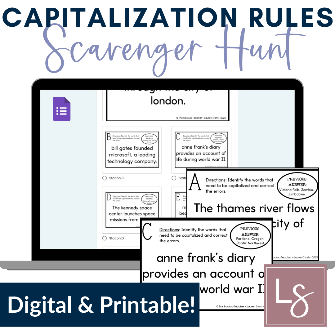 Capitalization Rules for Proper Nouns Printable and Virtual Scavenger Hunt