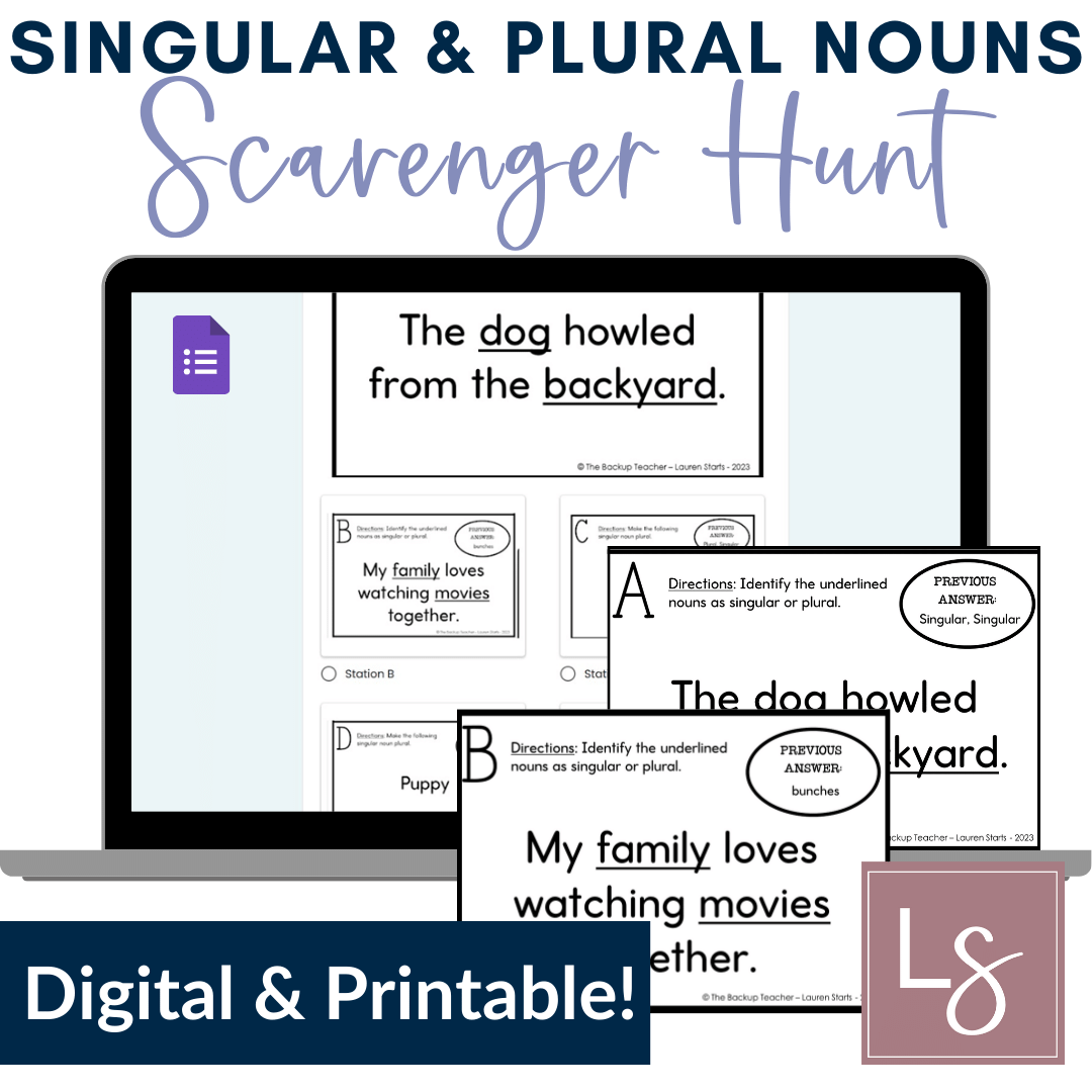 Singular and Plural Nouns Printable and Virtual Scavenger Hunt