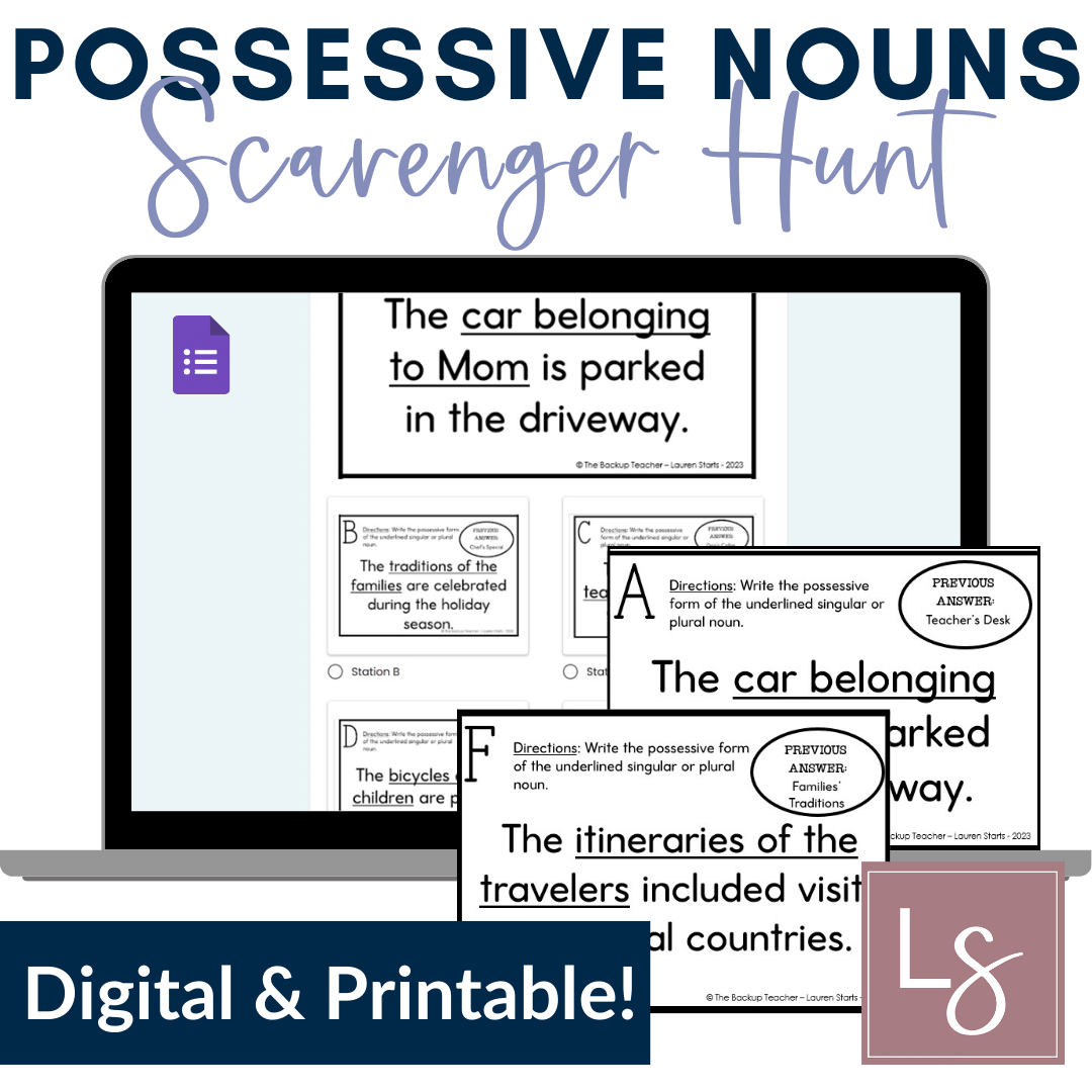 Singular & Plural Possessive Nouns Practice Printable and Virtual Scavenger Hunt