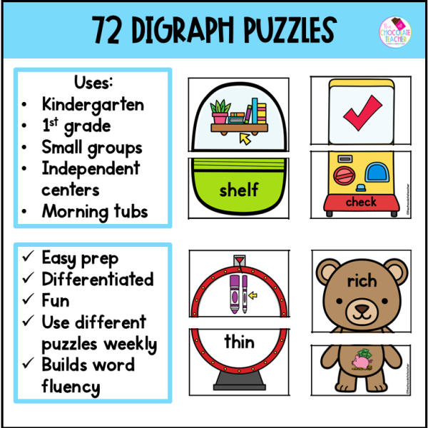 Consonant Digraphs SH CH TH with Short Vowels Phonics Puzzles - Made By ...