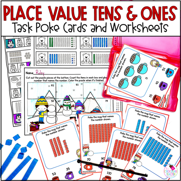 Winter Place Value with Tens and Ones Task Cards and Worksheets 1st ...