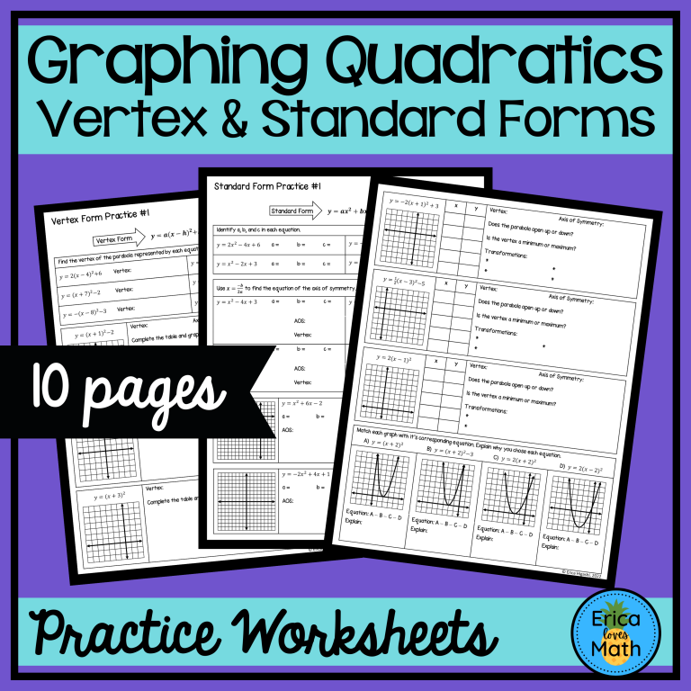 Graphing Quadratics in Vertex & Standard Form Worksheets | Made By Teachers