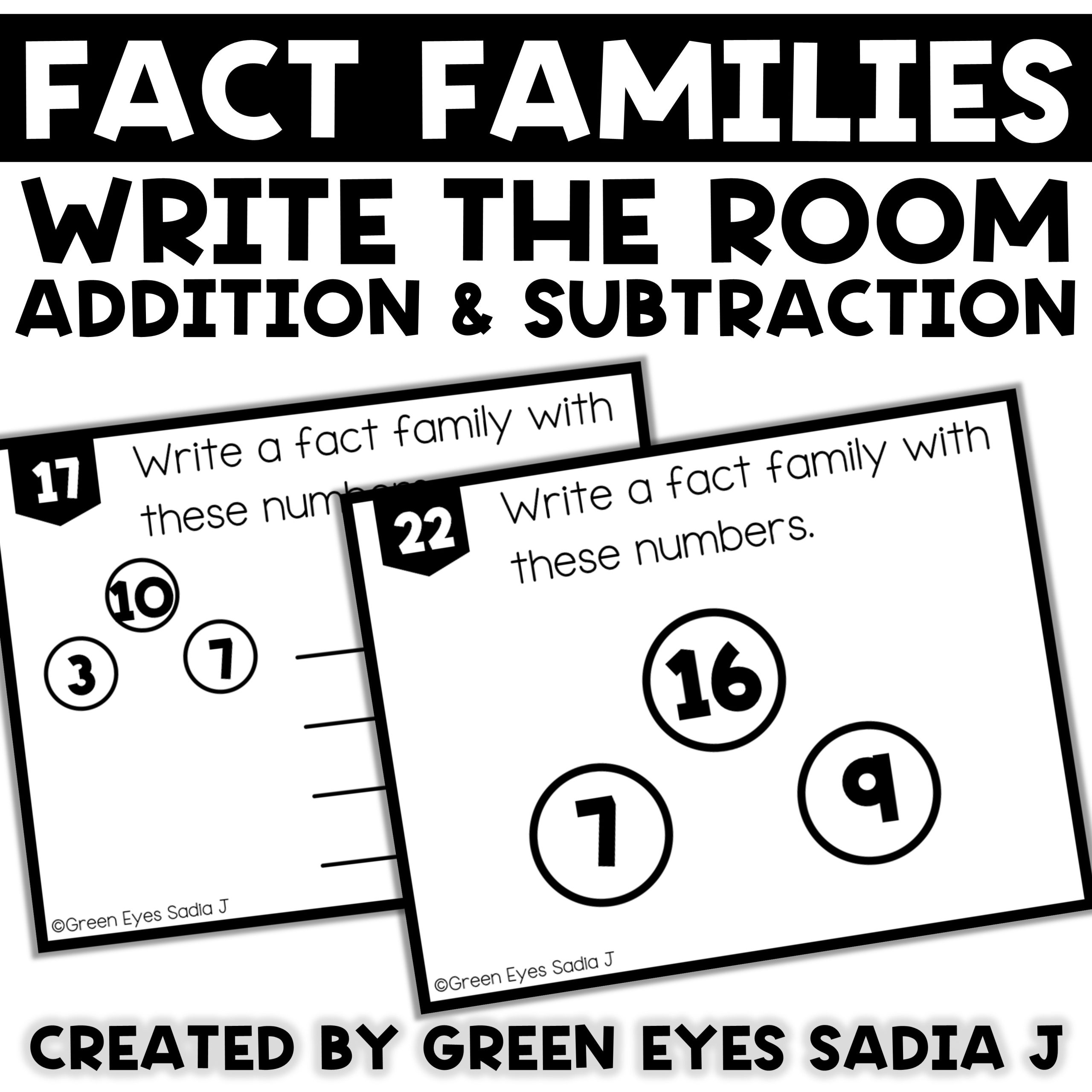 Fact Families Task Cards Addition & Subtraction within 20 Write the room