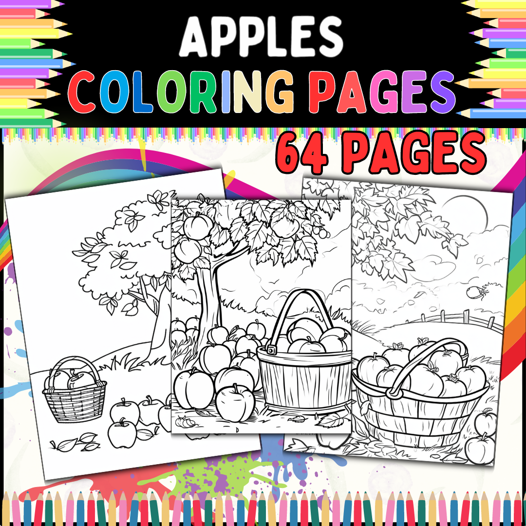 Apples coloring pages: 64 Apple Coloring Pages for Relaxation for Kids All Ages