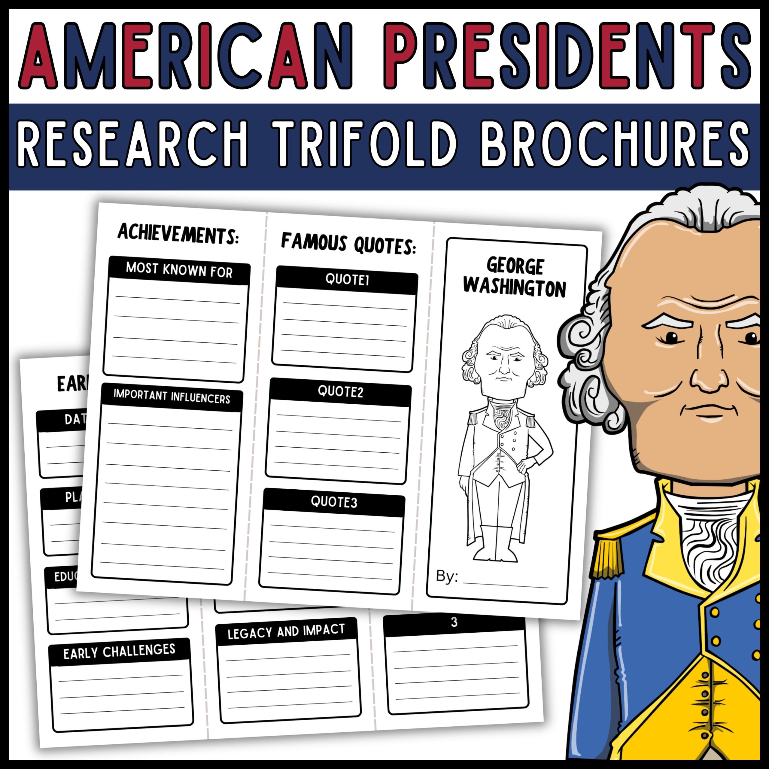 American Presidents Biography Research Trifold Brochures | USA President's Day