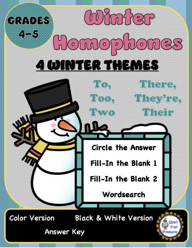 Winter Homophones Worksheets