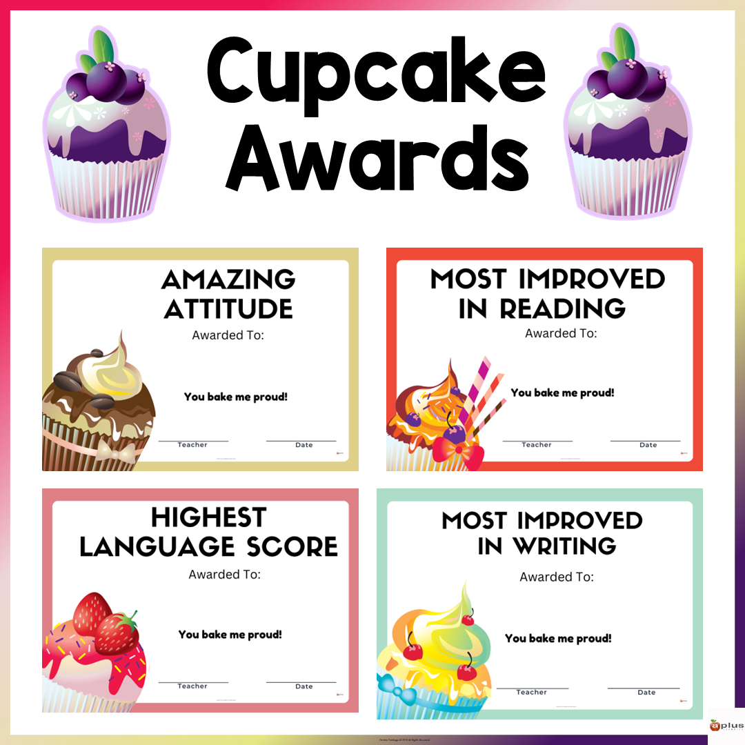 Cupcake Award Certificates End of Year Editable