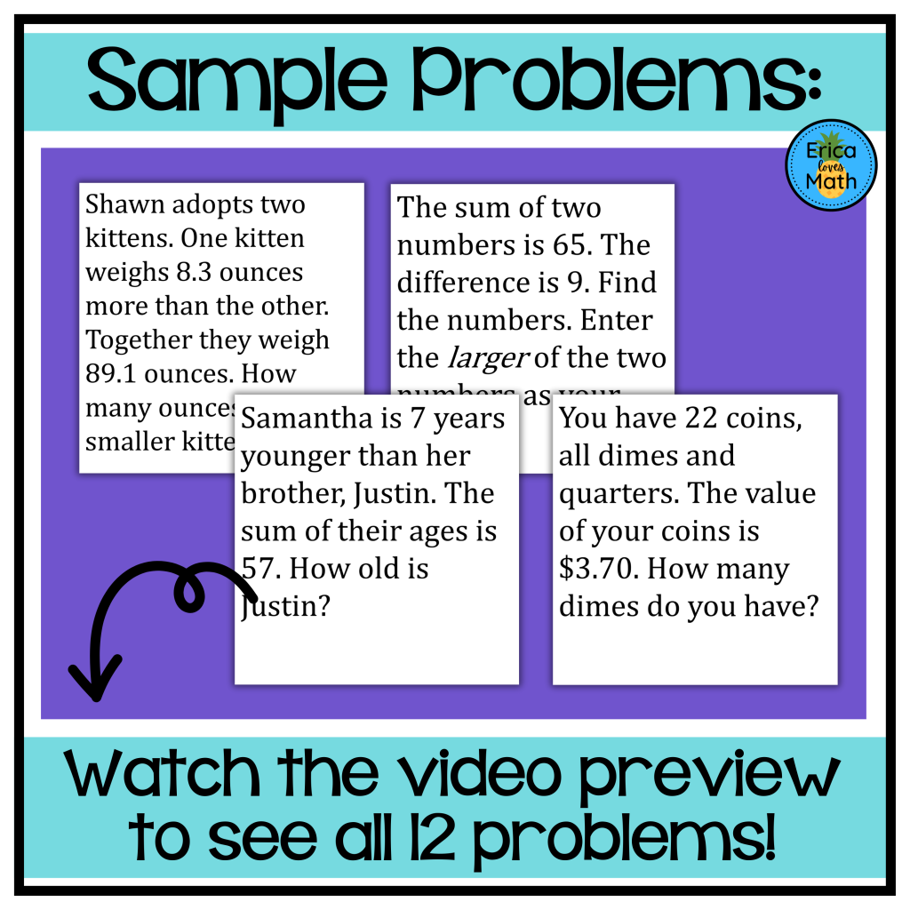 Solving Systems of Equations Word Problems Digital Activity for ...