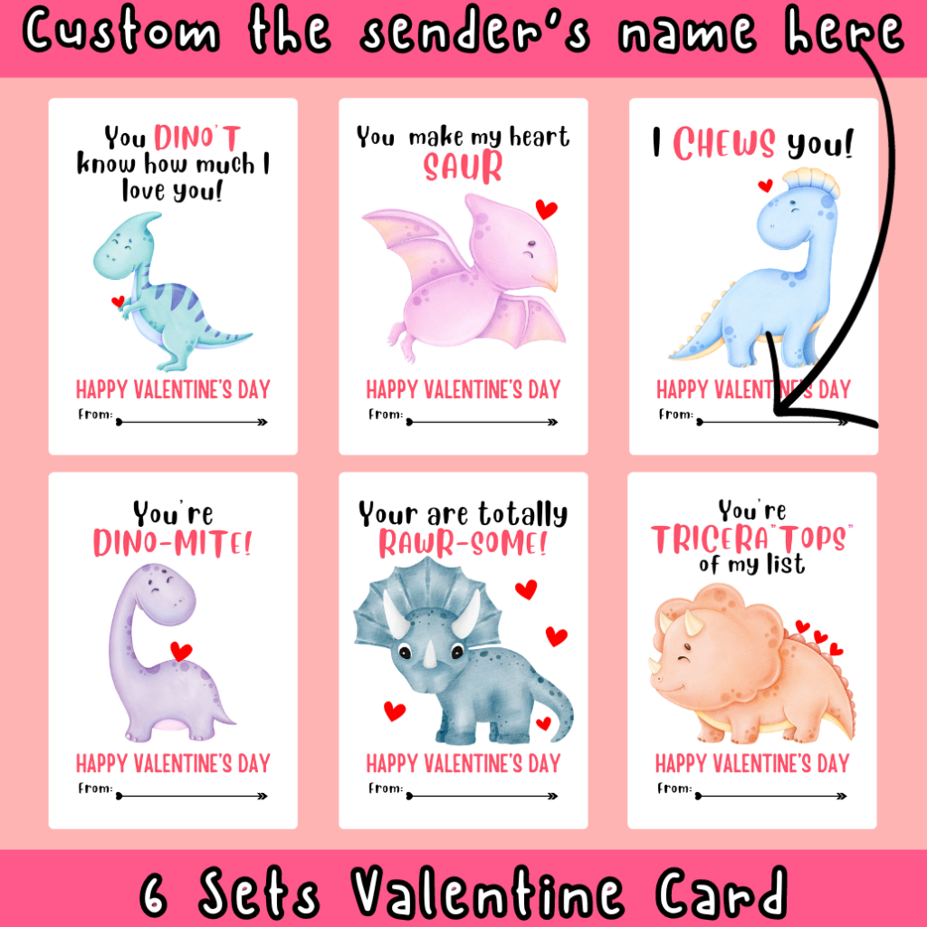 Valentine's Day Card Dinosaurs Theme Printable Digital Card | Made By ...