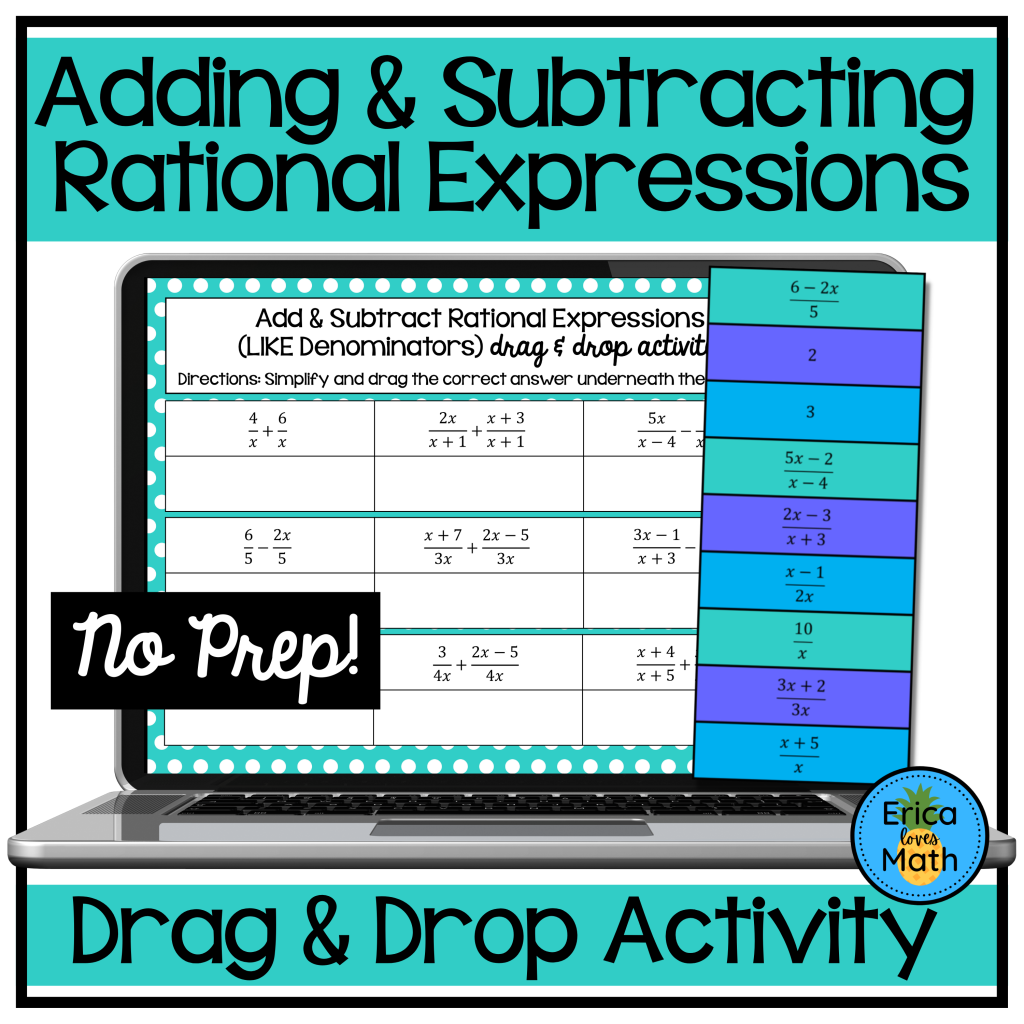 Adding & Subtracting Rational Expressions Digital Drag & Drop Activity ...