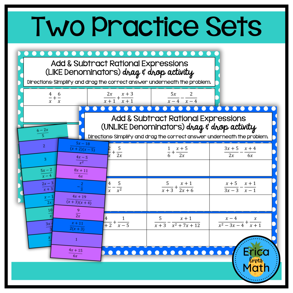 Adding & Subtracting Rational Expressions Digital Drag & Drop Activity ...